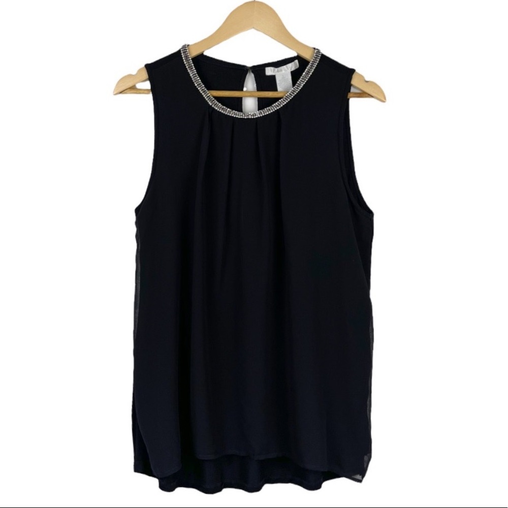Design History Embellished Jeweled Neckline Sleeveless Blouse Black Size Large